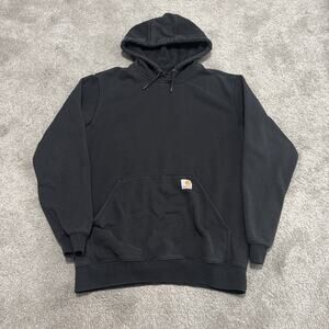Carhartt Hoodie Mens Size Medium Black Loose Fit Fleece Midweight K121